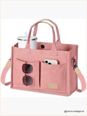 Large Canvas Tote Bag with Pockets Top Handle Crossbody Satchel Work Travel